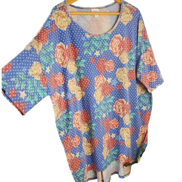 LulaRoe 2XL Irma Top Colorful Floral Stars Shirt Relaxed Hi Low Tunic Womens - Picture 1 of 10